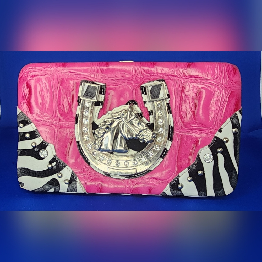 Pink Wallet with Horse and Horseshoe Design